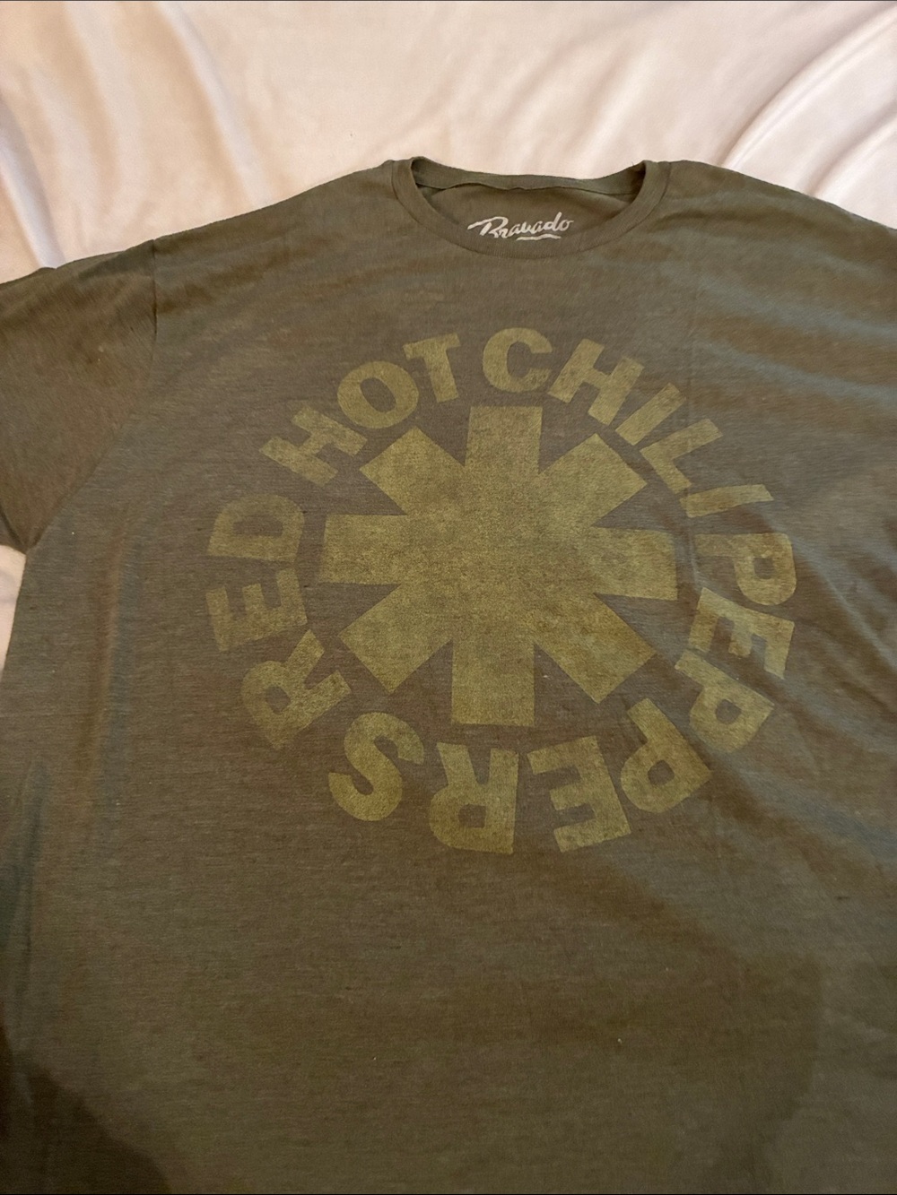 Bravado Olive Green Red Hot Chili Peppers Logo Tee
